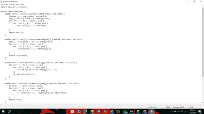 Java Matrix Processing Program (Transpose & Symmetry Check)