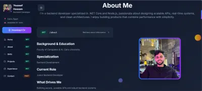 تطوير Backend & Frontend لموقع بورتفوليو شخصي