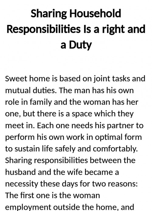 Sharing House Responsibilities Is aRight and a Duty