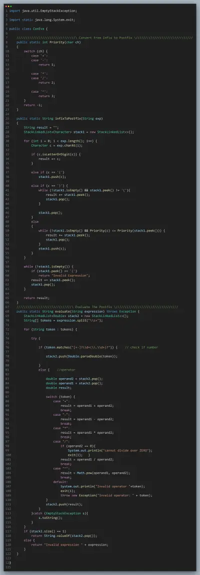 Java Expression Converter & Evaluator (Infix to Postfix + Evaluation)