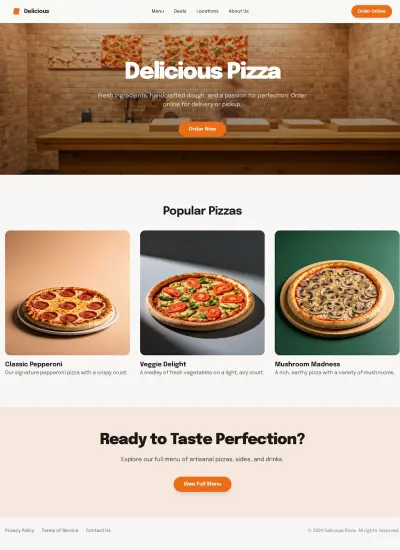 تصميم كامل ui UX لموقع مطعم بيتزا