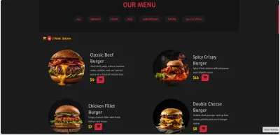 تصميم صفحة منيو تفاعلية لمطعم باستخدام HTML وCSS وJavaScript