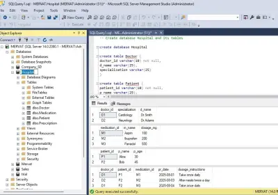 تصميم وإنشاء قاعدة بيانات احترافية متكاملة لمستشفى باستخدام SQL