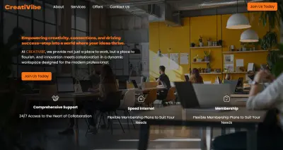 CreatiVibe – موقع إبداعي بتصميم عصري وحركات تفاعلية
