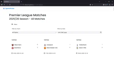صفحة لعرض مباريات كرة القدم