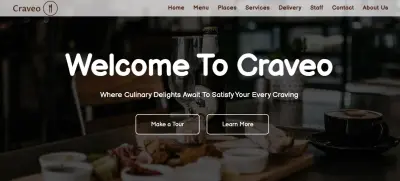صفحة ويب لمطعم وهمي "Craveo"