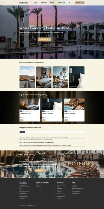 موقع فندق للحجز مع Admin Dashboard لكل جوانب الفندق من عمال وحجز و طلبات للعملاء
