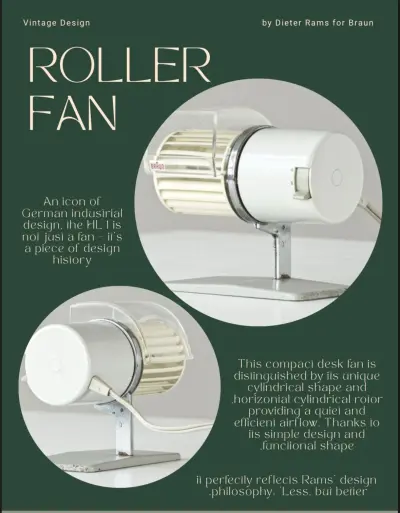 تصميم بوستر لمنتج "مروحة مكتب" ل Dieter Rams