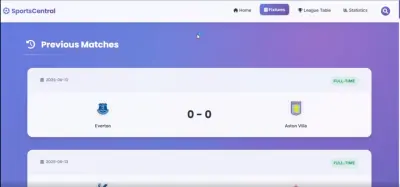 SportsCentral – منصة إحصائيات ومباريات الدوري الإنجليزي التفاعلية