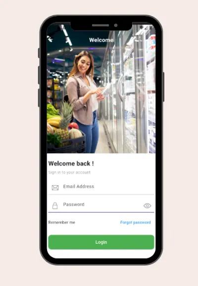 شاشة تسجيل الدخول لتطبيق التسوق