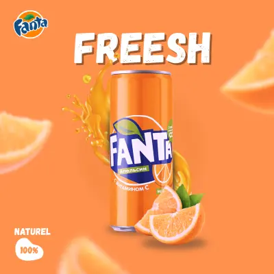 تصميم بوستر إعلاني إبداعي لمشروب "فانتا" برتقال