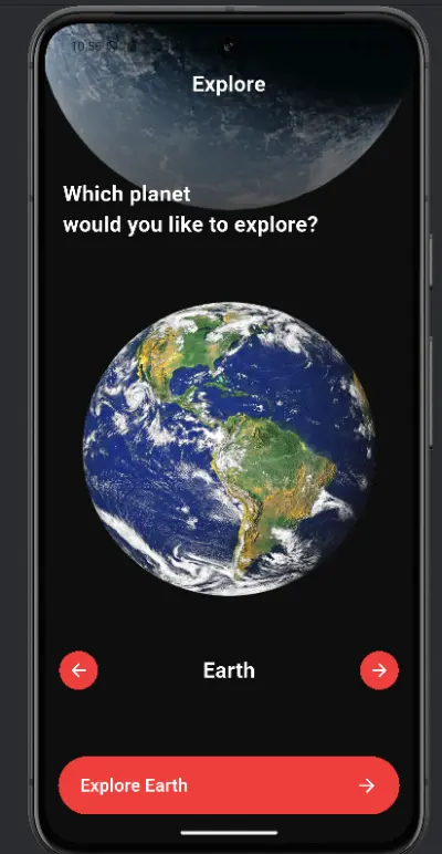 طبيق لعرض المجموعة الشمسية بواسطة فلاتر