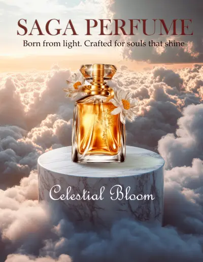 تصميم إعلان إبداعي لعطر فاخر – Saga Perfume Celestial Bloom