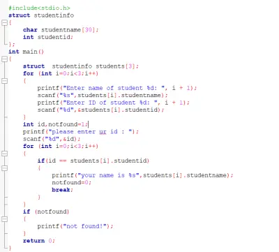 C Program for Student Information Management (ID Lookup System)