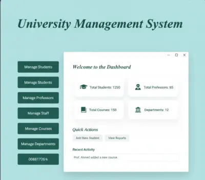 برنامج إدارة موارد الجامعة (University Management System) بواجهة تفاعلية.