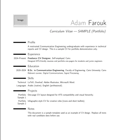 Modern ATS-friendly CV — One-page (SAMPLE)