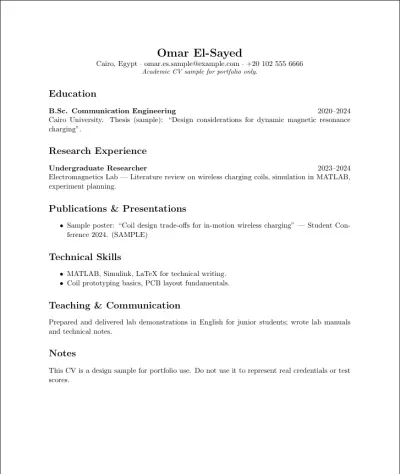 Clean One-Page CV — Minimal / Professional (SAMPLE)