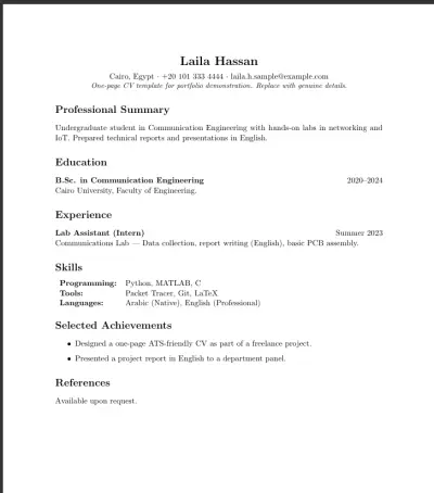 Academic / Research CV — Thesis & Projects (SAMPLE)