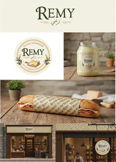 هوية بصرية لبراند البان "ريمي" (لوجو + ملصق منتجات)