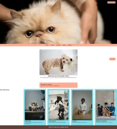 خدمة تصميم موقع عيادة بيطرية متكامل (HTML, CSS, JS)