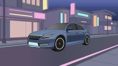 كادر مرسوم جاهز للتحريك – عربة كهربائية في شارع