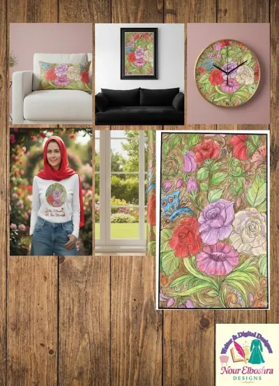 🌹 The Flowers World Mandala  hand colored Pattern 🦋