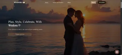 تصميم موقع حديث و مطور عن خدمات الزفاف Wedora باستخدام HTML CSS Javascript React.js
