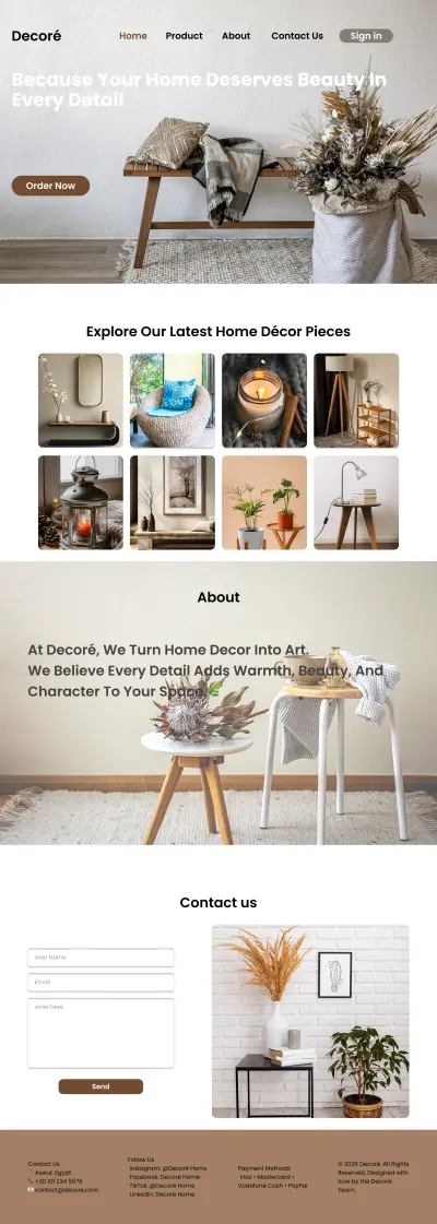Decoré Landing Page UI Design