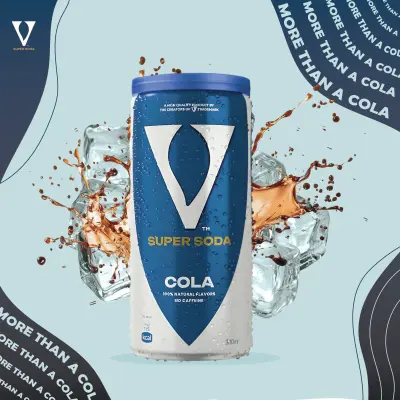 تصميم إعلان بصري لمشروب "Super Soda V Cola"