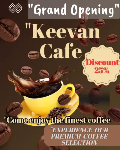"تصميم بوستر رئيسي لافتتاح مقهى Keevan Cafe
