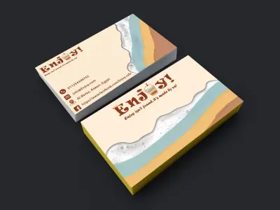 تصميم بطاقة عمل إبداعية لهوية مقهى "انجوي!" بلمسة شاطئية عصرية