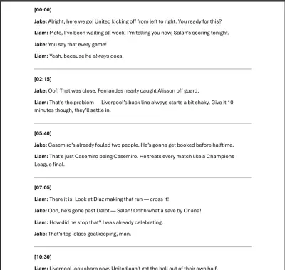 تفريغ صوتي لمباراة ليفربول و مانشستر يونايتد بالانجليزية