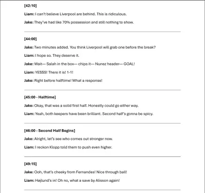 تفريغ صوتي لمباراة ليفربول و مانشستر يونايتد بالانجليزية