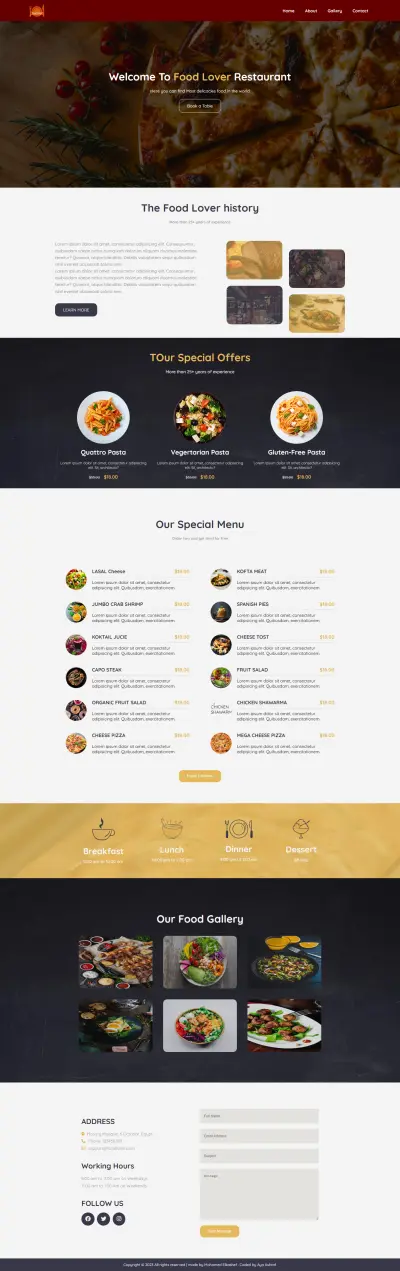 مطعم عشاق المكرونة والبيتزا – موقع لاختيار الوجبة وطلبها