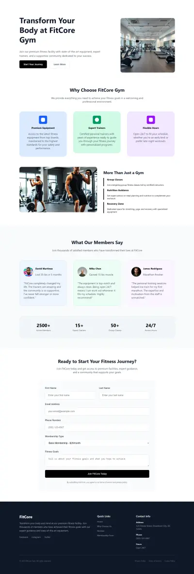 تصميم صفحة هبوط (Landing Page) احترافية ومتجاوبة لجذب اشتراكات نادي رياضي (Gym).