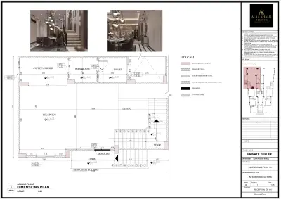 رسومات تنفيذية و جداول حصر كميات لغرفة استقبال و غرفة طعام و سلم للدور العلوي و كوفي كورنر و مغسلة و حمام ضيوف