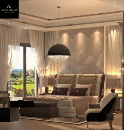 تصميم غرفة نوم فندقية على طراز النيو كلاسيك