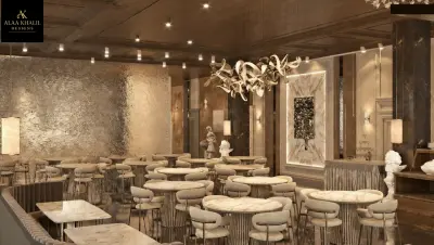 مطعم فاخر ب فندق بأسلوب كلاسيكي حديث مع لمسات عصرية فخمة.