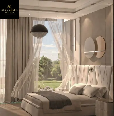 تصميم داخلي لغرفة نوم رئيسية - طراز نيو كلاسيك مودرن