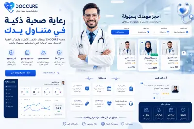 DOCCURE – تصميم واجهة منصة طبية حديثة لحجز الأطباء عن بُعد
