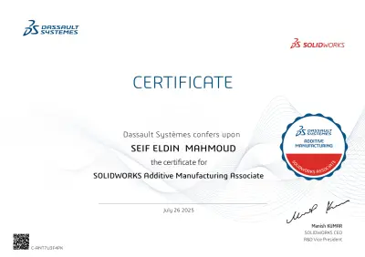 شهادة SOLIDWORKS في التصنيع بالإضافة (CSWA–AM) – تصميم مخصص لتقنيات الطباعة ثلاثية الأبعاد