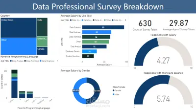 تصميم داشبورد لتوزيع استبيان متخصصي البيانات (Power BI)
