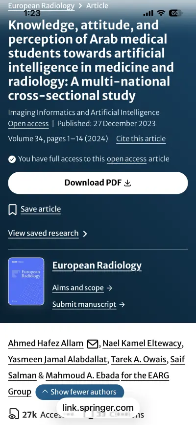 Knowledge, attitude, and perception of Arab medical students towards artificial intelligence in medicine and radiology: A multi-national cross-sectional study