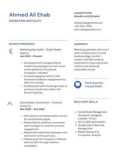 تصميم سيرة ذاتية احترافية بصيغة PDF متوافقة مع نظام ATS