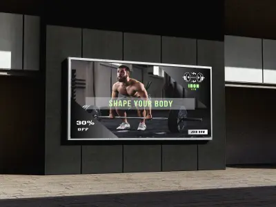 تصميم إعلان دعائي لمركز IRON Gym (بنر + فيديو ترويجي)