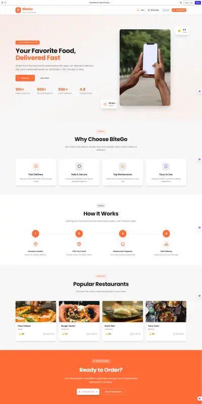 تصميم واجهات تطبيق ولوحات تحكم منصة توصيل الطعام - BiteGo