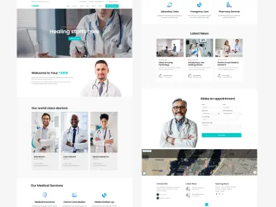 تصميم صفحة هبوط HTML, CSS, JavaScript لموقع خدمات طبية