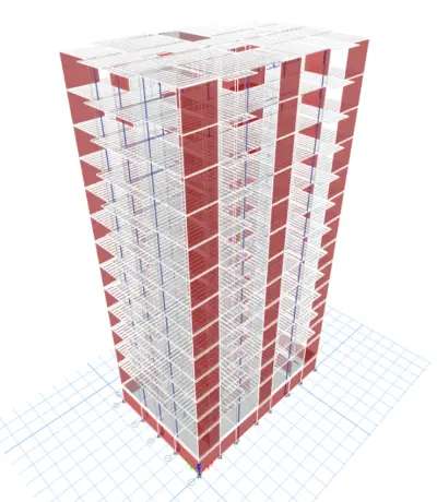 تصميم انشائي لبرج سكني 14 طابق باستخدام ETABS ,SAFE, AutoCAD