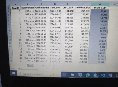 إدخال بيانات فواتير السيارات إلى ملف Excel مع تنسيق وحساب المبالغ