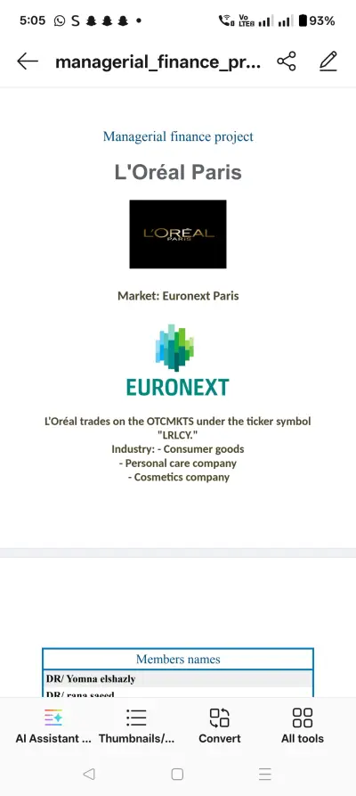 عمل تحليل مالي لشركه لوريال